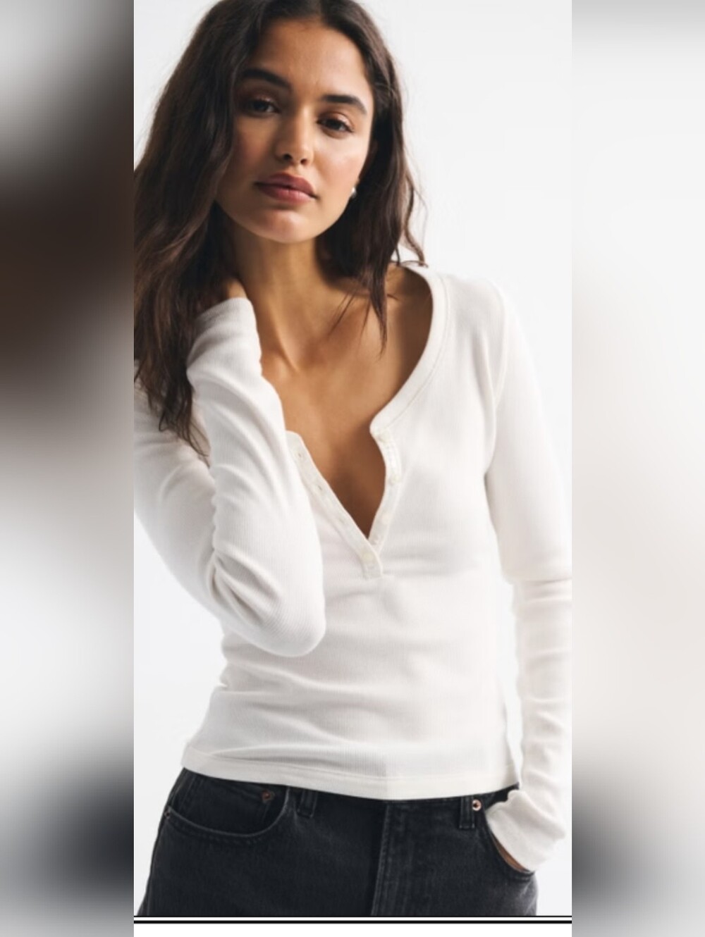 Abercrombie & Fitch Women's White Long Sleeve Henley Top